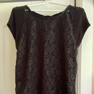 Black front lace ribbed t-shirt